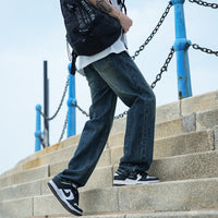 Men's Washed Straight Leg Jeans - Loose Fit Casual Denim - view 11