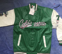 Men's PU Leather Varsity Jacket - Cotton Padded Baseball Coat - detail