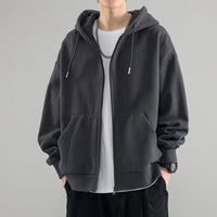 Men's Casual Zip Cardigan Jacket - Plus Size Solid Color - full body