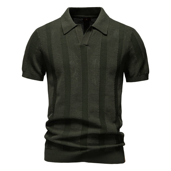 Men's Open Weave Striped Polo - Breathable Knit Short Sleeve - front view