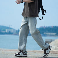 Men's Washed Straight Leg Jeans - Loose Fit Casual Denim - styled
