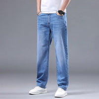 Men's Washed Blue Loose Straight Jeans