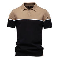 Men's Color Block Knit Polo - Short Sleeve Casual Collar Top - full body