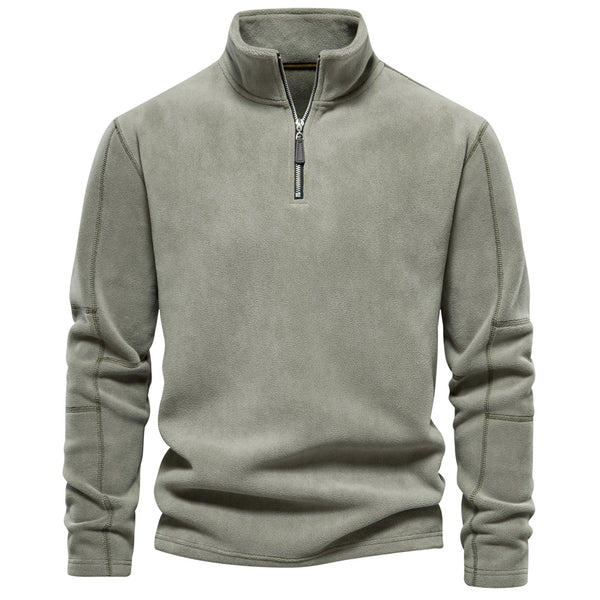 Men's Fleece Stand Collar Sweatshirt - Half Zip Pullover Top - front view