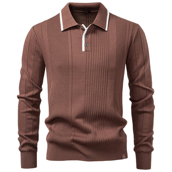 Men's Polo Collar Half Zip Sweater - Premium Knit Pullover - front view