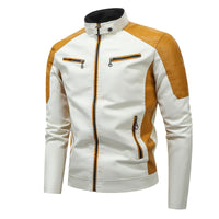 Men's PU Leather Biker Jacket - Stand Collar Motorcycle Coat - model wearing