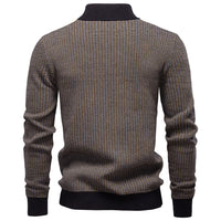 Men's Thick Half Zip Sweater - Stand Collar Warm Knit Pullover - back view