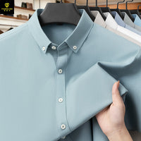 Men's Oxford Cotton Short Sleeve Shirt - Casual Button Down - close up