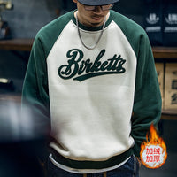Men's Velvet Crewneck Sweatshirt - Contrast Stitch Oversized - model wearing