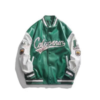 Men's PU Leather Varsity Jacket - Cotton Padded Baseball Coat - front view