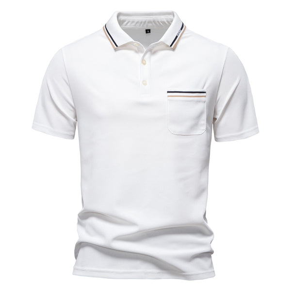 Men's Striped Business Polo - Short Sleeve Knit Collar Top - front view