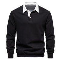 Men's Polo Collar Sweatshirt - Long Sleeve Casual Pullover - fabric detail