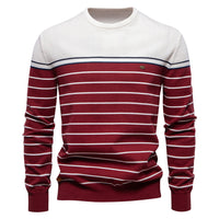 Men's Color Block Striped Sweater - Crewneck Long Sleeve - full body