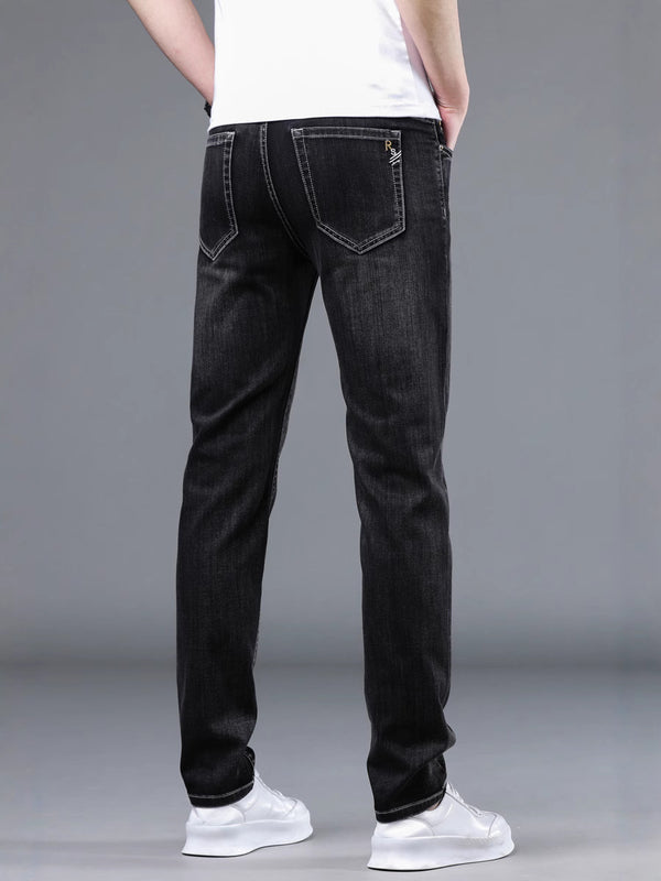 Men's Slim Straight Stretch Jeans - Thick Comfortable Denim - front view