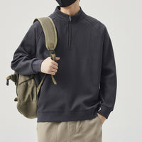 Men's Trendy Half Zip Sweatshirt - College Style Stand Collar - detail