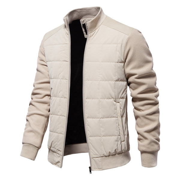 Men's Color Block Stand Collar Jacket - American Style Casual Coat - front view