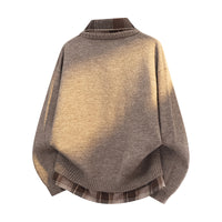 Men's Layered Look Knit Sweater - Shirt Collar Two-In-One Top - front view