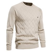 Men's Pure Cotton Crewneck Sweater - Solid Pullover Knit - front view