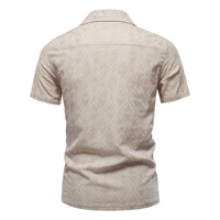 Men's Jacquard Check Short Sleeve Shirt - Casual Button Down - back view