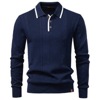 Men's Polo Collar Half Zip Sweater - Premium Knit Pullover - fabric detail