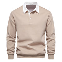 Men's Polo Collar Sweatshirt - Long Sleeve Casual Pullover - full body