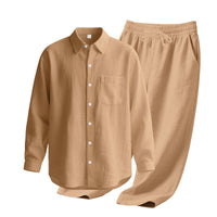 Men's Linen Blend Shirt & Pants Set — Long Sleeve Button-Up Two-Piece Suit