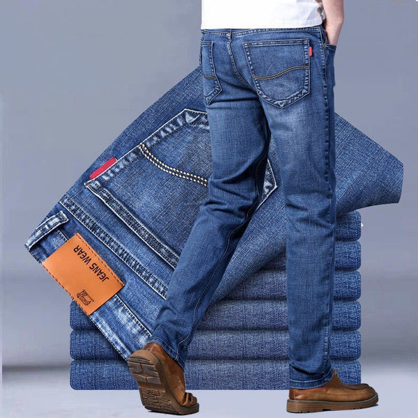 Men's High Waist Stretch Jeans - Loose Fit Casual Denim - front view