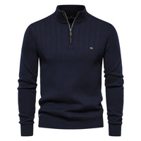 Men's Stand Collar Half Zip Knit Sweater - Solid Pullover - fabric detail