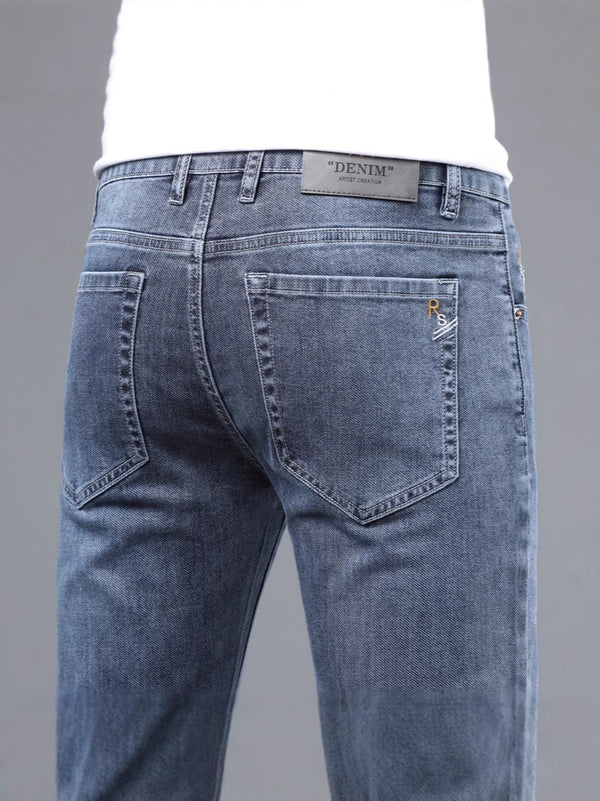 Men's Slim Straight Stretch Jeans - Thick Comfortable Denim