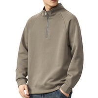 Men's Half Zip Raglan Sweatshirt - Stand Collar Ribbed Pullover - close up