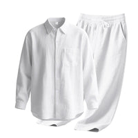Men's Linen Blend Shirt & Pants Set — Long Sleeve Button-Up Two-Piece Suit