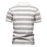 Men's Cotton Striped Polo Shirt - Classic Short Sleeve - back view