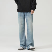 Men's Washed Light Blue Bootcut Jeans - close up