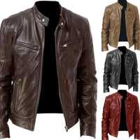 Men's PU Leather Trim Zip Cardigan - Business Casual Jacket - front view