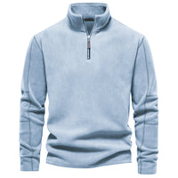 Men's Fleece Stand Collar Sweatshirt - Half Zip Pullover Top - full body