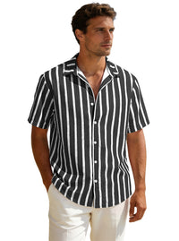 Men's Striped Short Sleeve Shirt - Plus Size Casual Button Down - detail
