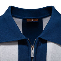 Men's Striped Knit Polo - Short Sleeve Collared Summer Top - side view