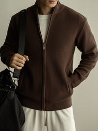 Men's Old Money Textured Knit Jacket - Zip Stand Collar Sweater - back view