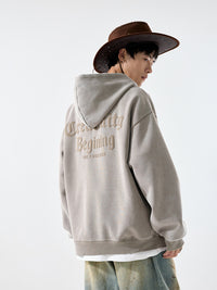 Men's Washed Graphic Hoodie - Heavyweight Fleece Pullover Sweatshirt - side view