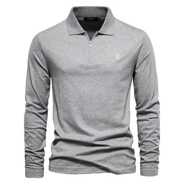 Men's Embroidered Zip Polo - Slim Fit Cotton Short Sleeve - front view