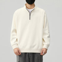Men's Trendy Half Zip Sweatshirt - College Style Stand Collar - model wearing