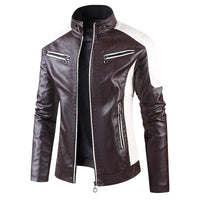 Men's PU Leather Biker Jacket - Stand Collar Motorcycle Coat - styled