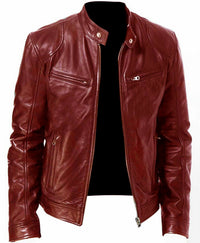Men's PU Leather Trim Zip Cardigan - Business Casual Jacket - fabric detail