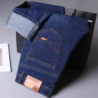 Men's High Waist Stretch Jeans - Loose Fit Casual Denim - fabric detail