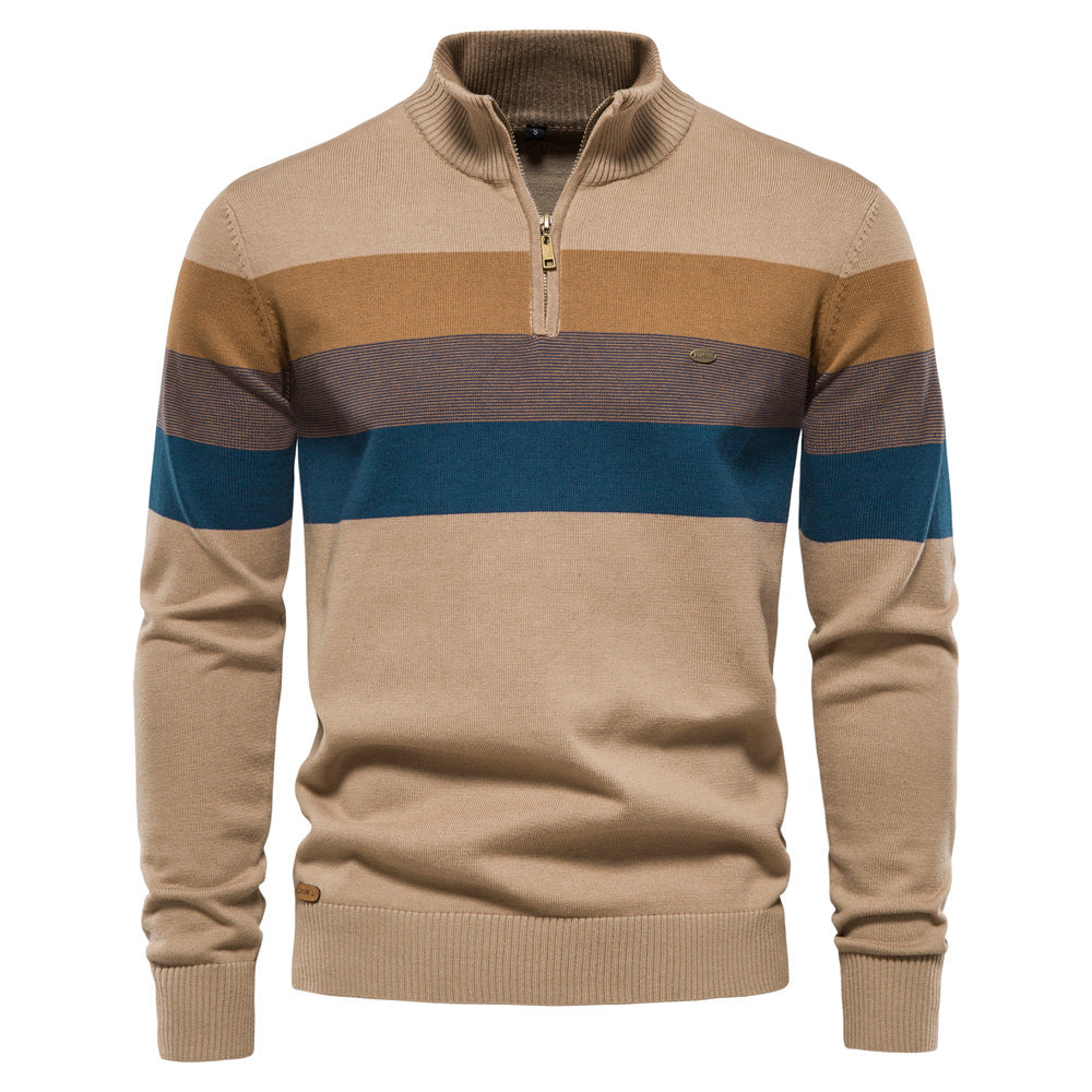 Men's Striped Half Zip Pullover - Knit Sweater Top