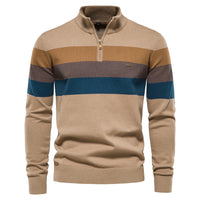 Men's Striped Half Zip Pullover - Knit Sweater Top