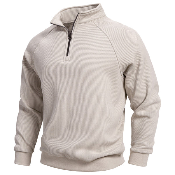Men's Fleece-Lined Half Zip Sweatshirt - Stand Collar Pullover - front view