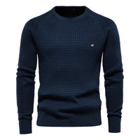 Men's Check Pattern Knit Sweater - Stretch Pullover Top - full body