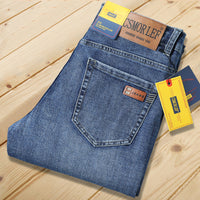Men's Stretch Straight Leg Jeans - Business Casual Denim - full body