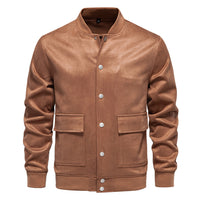 Men's Suede Stand Collar Bomber Jacket - Casual Baseball Coat - model wearing